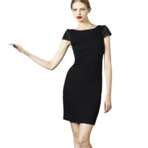 Alice + Olivia Gracie Black Sheath Dress Leather Cap Sleeves in Black Size 2‎ - Picture 12 of 12